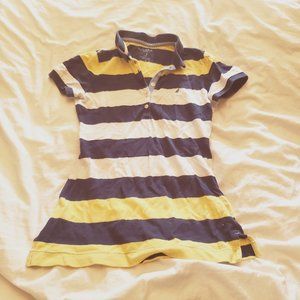 Blue, Yellow, and White striped nautical polo